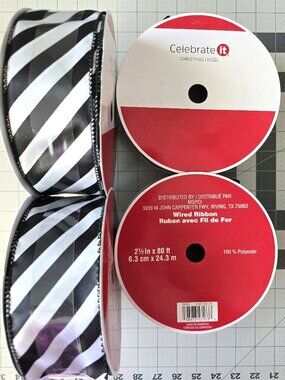 NWT 4 JUMBO ROLLS RIBBON BLACK AND WHITE STRIPE